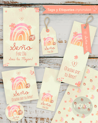 Kit Imprimible Papelería Feliz Día Seño Naranja