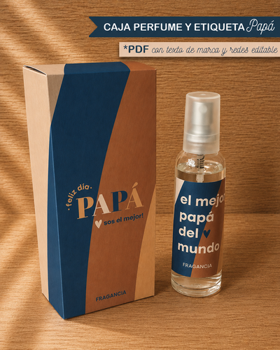 Caja y Etiqueta para Perfume Día del Padre 26 con Textos de Fragancia Editable