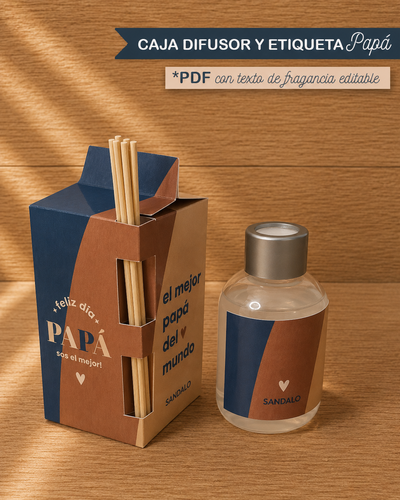Imprimible Caja Difusor Etiquetas Día de Padre 26 Textos datos Editables