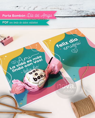 Kit Imprimible Porta Bombón Día del Amigo Colores - PDF Datos Editables