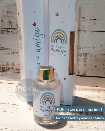Kit Imprimible Caja y Etiquetas Difusores - PDF Datos Editables