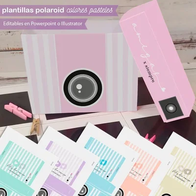 Kit Plantillas Polaroid COLORES PASTELES - Editable 100% (PPT/AI/CDR)