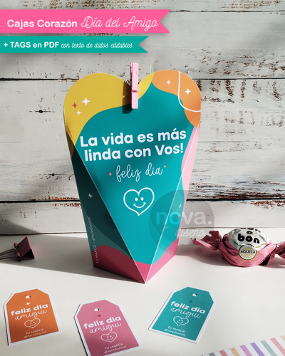 Kit Imprimible Caja Alta Corazón Día del Amigo Colores - PDF Datos Editables
