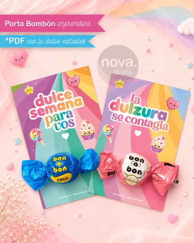 Kit Imprimible Porta Bombón Semana de la Dulzura 26 - Datos Editables