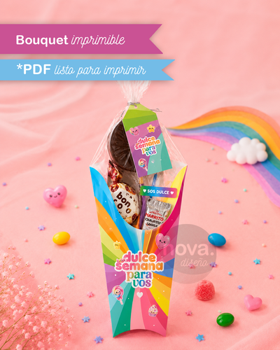 Kit Imprimible Cajita Bouquet Semana de la Dulzura