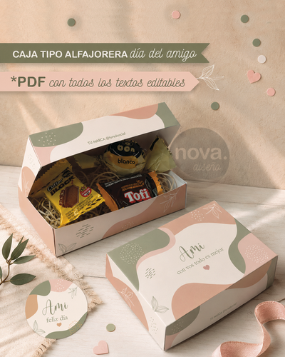 Kit Imprimible Caja Tipo Alfajorera Día de Amigo 26 - TODOS LOS TEXTOS EDITABLES