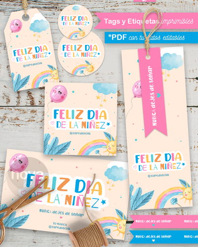 Kit Imprimible Tags y Etiquetas Día de la Niñez 25 - PDF Datos Editables