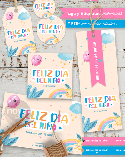 Kit Imprimible Tags y Etiquetas Día del Niño 25 - PDF Datos Editables