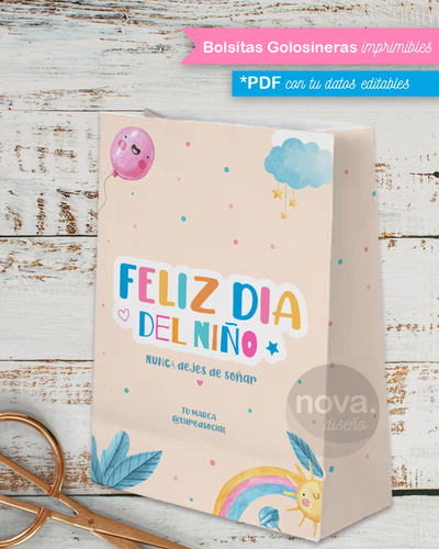 Kit Imprimible Bolsita Día del Niño - PDF datos editables
