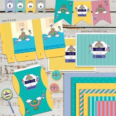 Kit Imprimible Día del Niño - Cumple Textos Editables en PowerPoint