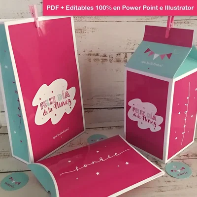 Kit Día del Niño Cajas y Bolsas Editable 100% (PPT/AI/CDR)