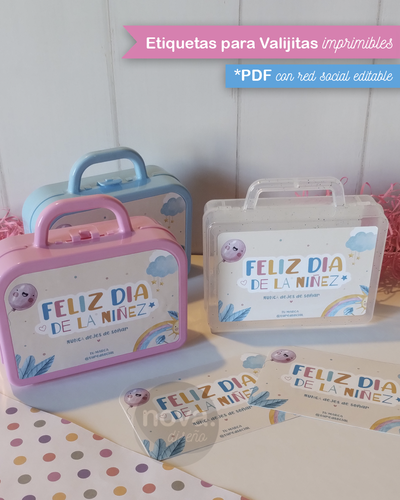 Kit Imprimible Etiquetas para Valijitas Día de la Niñez - PDF Datos Editables