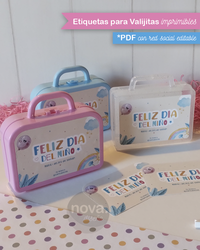 Kit Imprimible Etiquetas para Valijitas Día del Niño - PDF Datos Editables