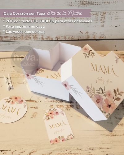 Kit Imprimible Caja Corazón Genérico Flores TODOS LOS TEXTOS EDITABLES