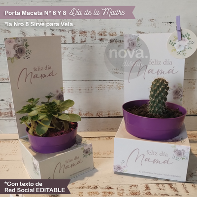 Kit Imprimible Día de la Madre Flores Lilas Cajas Porta Maceta Nro 6 y 8