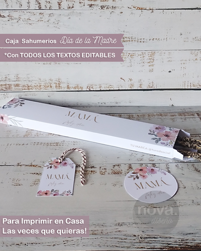 Imprimible Caja Sahumerios Genérico Flores con TODOS LOS TEXTOS EDITABLES