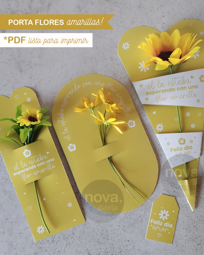 Kit Imprimible Porta Flores Amarilla. PDF listos para Imprimir