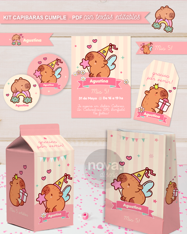 Kit Imprimible Generico Capibaras con Todos los Textos Editables