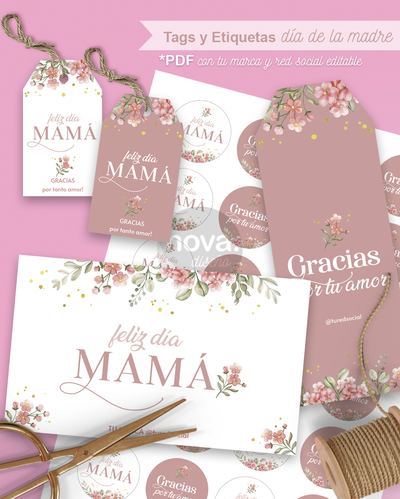 Kit Imprimible Papelería Día de la Madre 25 Floreado - Redes Editables