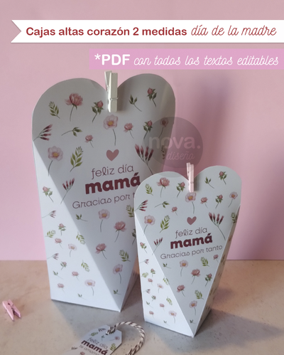 Caja Imprimible Corazón Alta Día del la Madre - TODOS LOS TEXTOS Editables