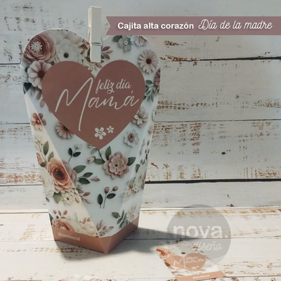 Caja Imprimible Corazón Alta Día de la Madre Margaritas - Redes Editables