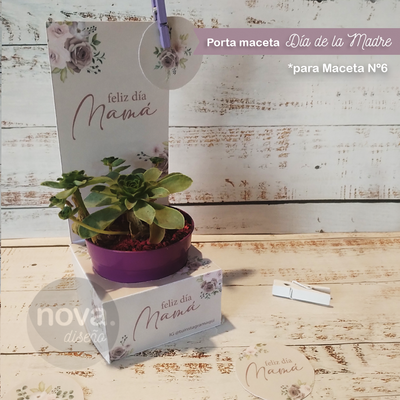 Kit Imprimible Día de la Madre Flores Lilas Cajas Porta Maceta Nro 6