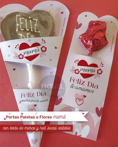 Kit Imprimible Porta Flor Corazones Día del la Madre - Redes Editables