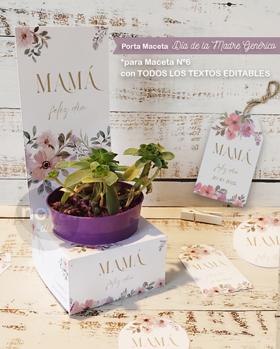 Kit Imprimible Caja Porta Maceta N6 Genérico Flores con TODOS LOS TEXTOS EDITABLES