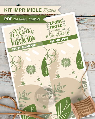 Kit Imprimible Matero Verdes - PDF Datos Editables