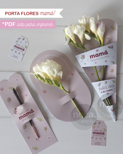 Kit Imprimible Porta Flores Día del la Madre - Redes Editables