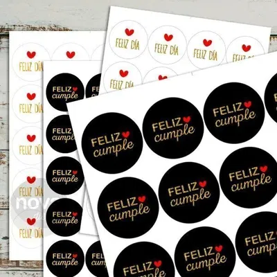 Kit Imprimible Etiquetas Redondas Feliz día - Feliz cumple - Listo para Imprimir