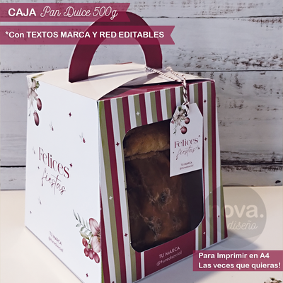 Kit Imprimible Caja para Pan Dulce 500 Gr on Textos de Marca y Red Editables