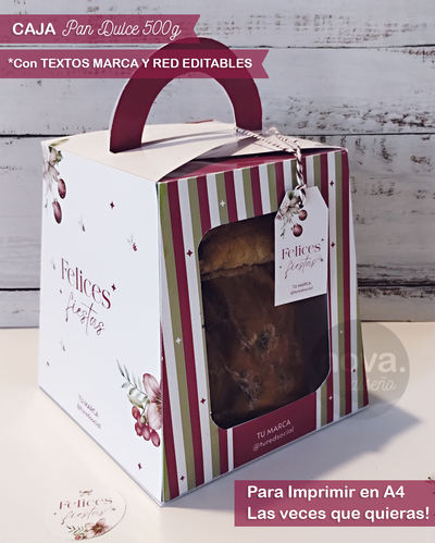 Kit Imprimible Caja para Pan Dulce 500 Gr on Textos de Marca y Red Editables