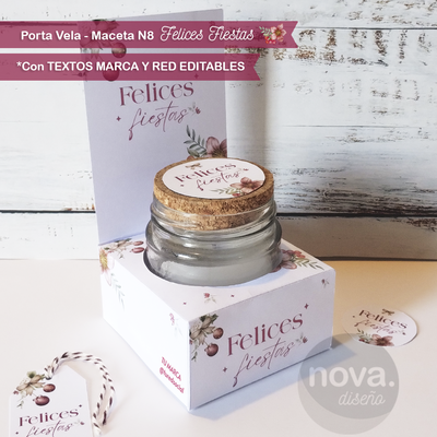 Kit Imprimible Caja Felices Fiestas Porta Vela - Maceta Nro 8