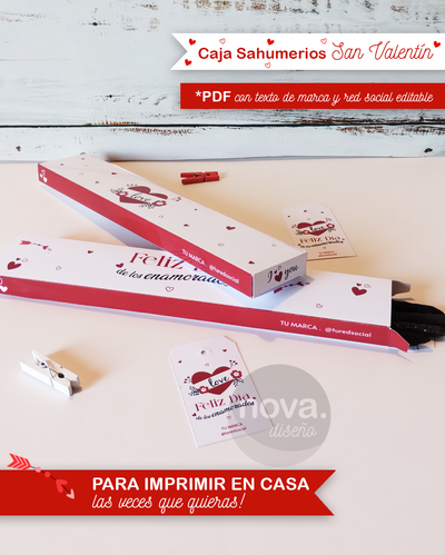 Imprimible Caja Sahumerios San Valentín con Textos de datos Editables