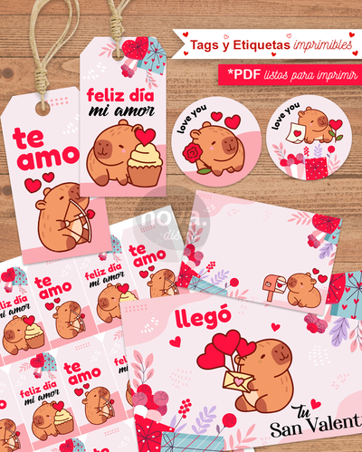 Kit Imprimible Capibaras San Valentín