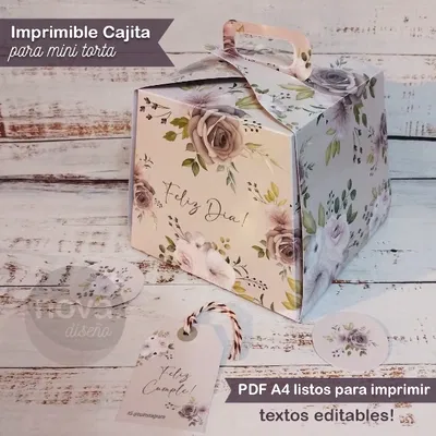 Kit Caja para Mini Torta con Textos Editables