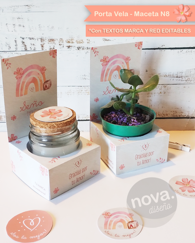 Kit Imprimible Porta Maceta N8 y Vela Feliz Día Seño Naranjas - PDF Datos Editables