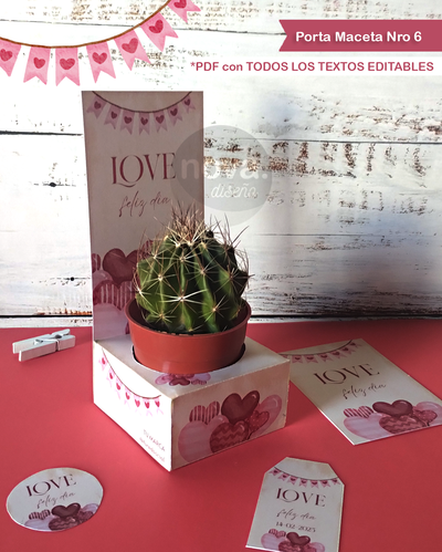 Kit Imprimible Porta Maceta N6 San Valentín Textos Editable