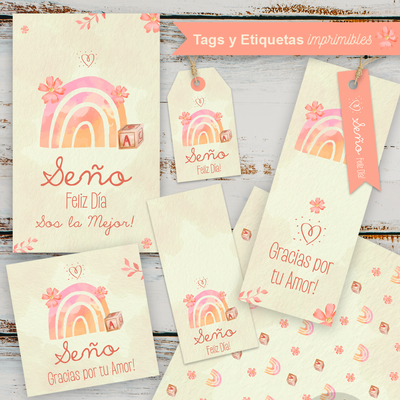Kit Imprimible Papelería Feliz Día Seño Naranja