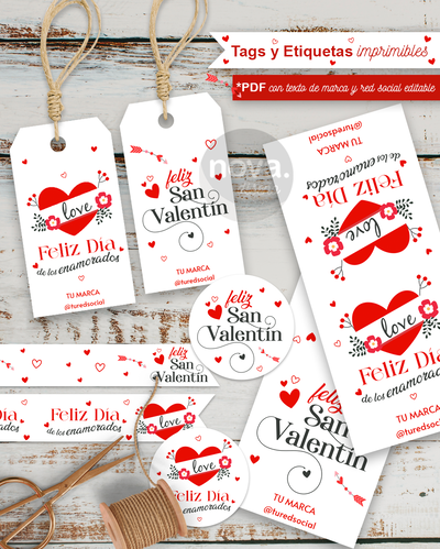 Kit Imprimible Papelería San Valentín - Datos editables