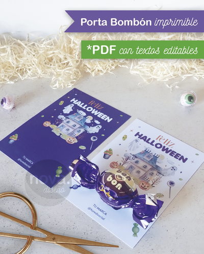 Kit Imprimible Porta Bombón Halloween 25 - TODOS LOS TEXTOS Editables