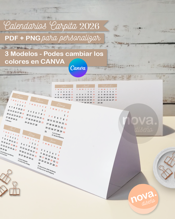 Calendarios Carpita 2026 para Personalizar PDF + PNG