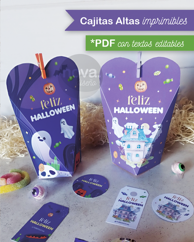 Kit Imprimible Cajita Alta Halloween 25 - TODOS LOS TEXTOS Editables