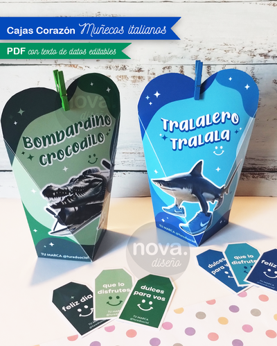 Kit Imprimible Caja Alta Corazón Tralalero y Crocodrilo - PDF Datos Editables