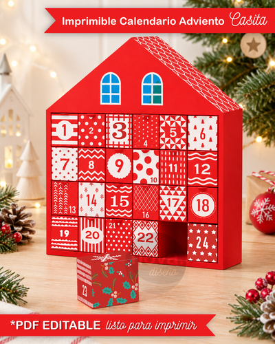 Kit Imprimible Calendario Adviento Casita con Cajitas
