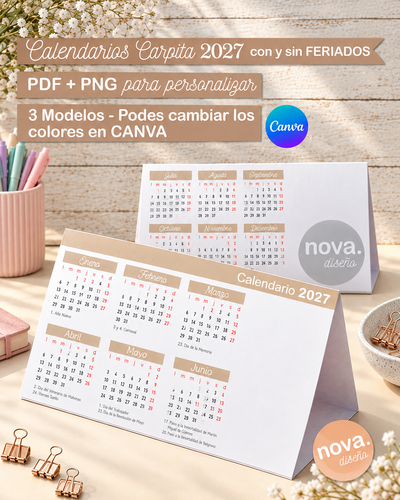 Calendarios Carpita 2027 para Personalizar PDF + PNG
