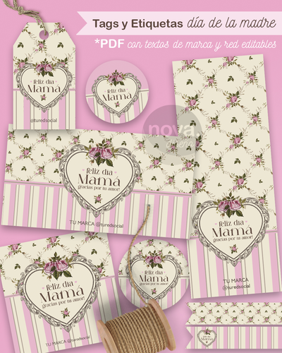 Kit Imprimible Papeleria Día de la Madre 26 - Texto de Marca y redes Editables