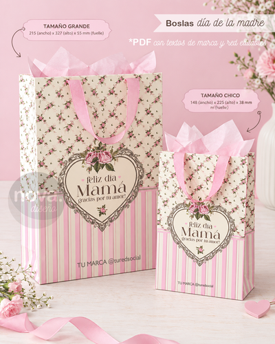 Bolsas Imprimibles Día de la Madre 26 con Textos de Marca y Red Editables
