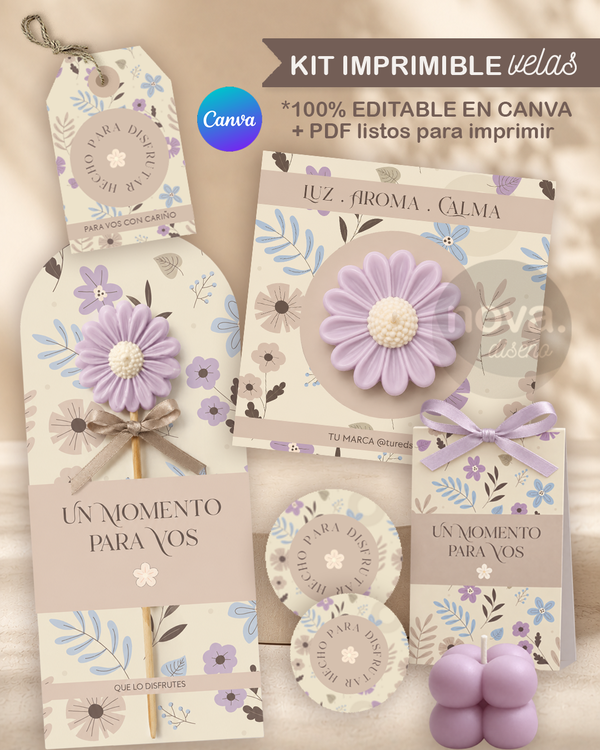 Kit Imprimible Velas 100% EDITABLE EN CANVA + PDF LISTOS PARA IMPRIMIR